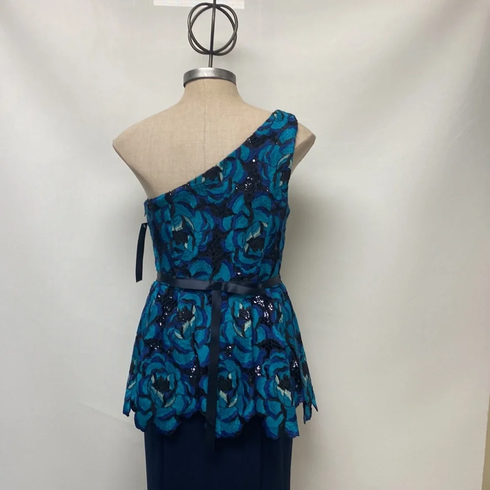 Aidan Mattox one shoulder embellished lace bodice long gown - Picture 8 of 11